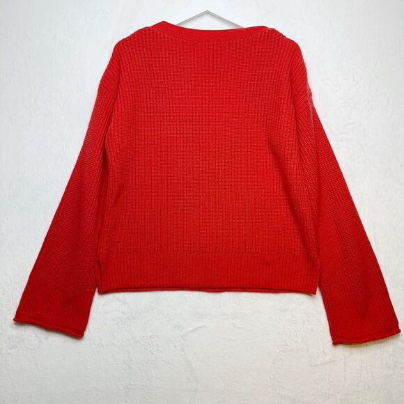 MADEWELL Calloway Boatneck Ribbed Wool Sweater Oversized Buttons Enamel Red Sz S - Picture 5 of 9